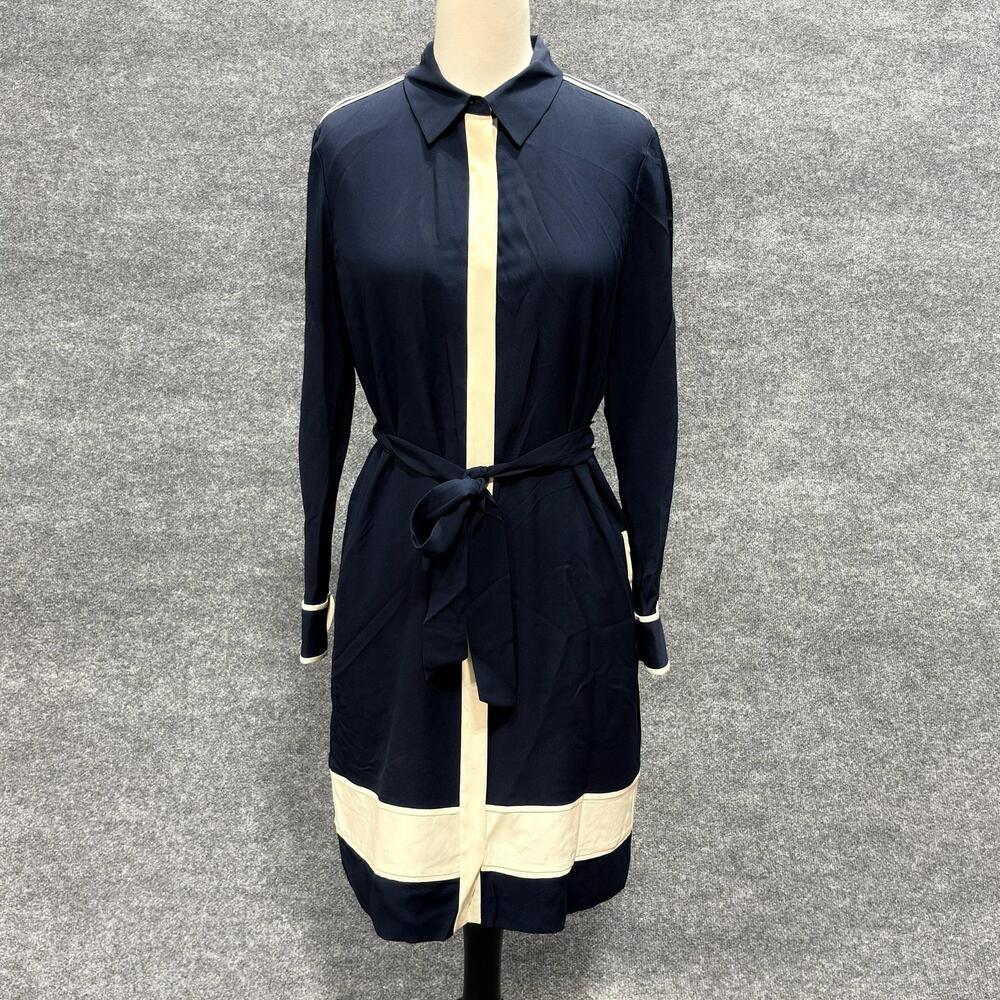 Diane Von Furstenberg Dress Womens 8 Blue Cadence Silk Colorblock Belted Shirt